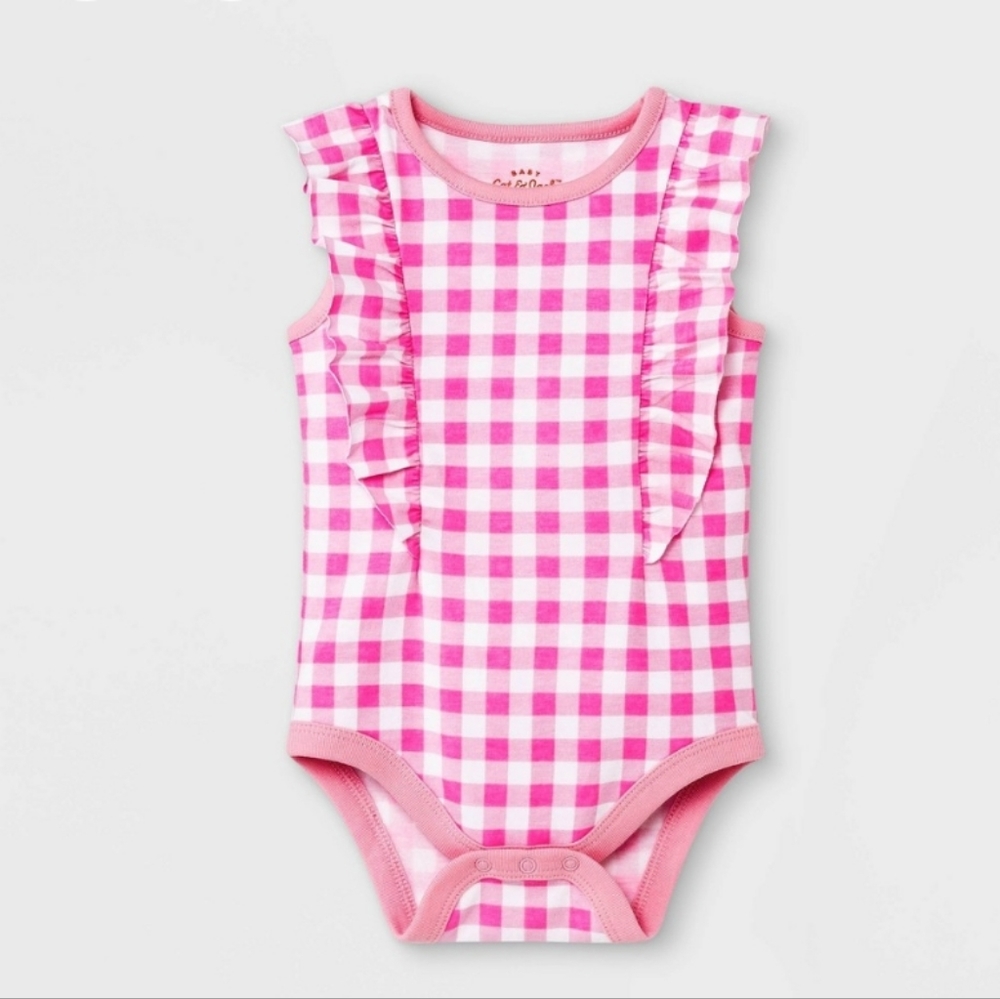 🎯nwt cat & Jack pink ruffle baby bodysuit onesie